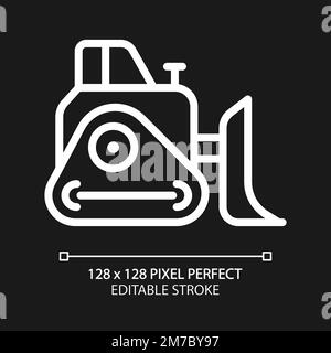 Bulldozer pixel perfect white linear icon for dark theme Stock Vector