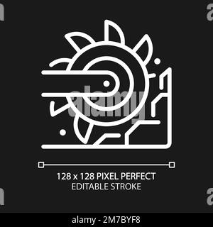 Bucket wheel excavator pixel perfect white linear icon for dark theme Stock Vector