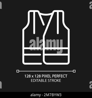 Reflective vest pixel perfect white linear icon for dark theme Stock Vector