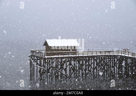 A wooden small fishery on the coastline in the village of Bogen, far northern Norway. Stock Photo