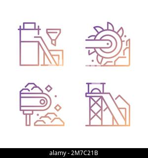 Coal mining process pixel perfect gradient linear vector icons set Stock Vector
