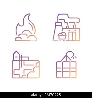 Coal processing pixel perfect gradient linear vector icons set Stock Vector