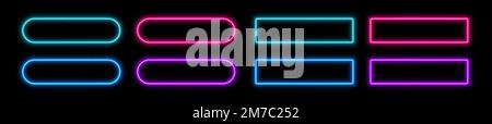 Neon button frames, coloful glowing borders, isolated UI elements. Stock Vector