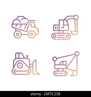 Mining vehicles pixel perfect gradient linear vector icons set Stock Vector