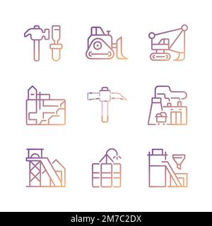 Mining industry related pixel perfect gradient linear vector icons set Stock Vector