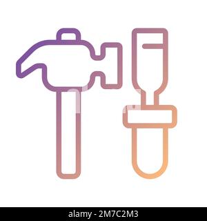 Hammer and chisel pixel perfect gradient linear vector icon Stock Vector