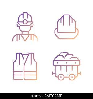 Coal miner protective equipment pixel perfect gradient linear vector icons set Stock Vector