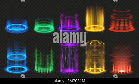 Blue ring portals set isolated on transparent background. Vector ...