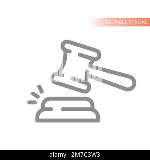 Court or auction hammer line vector icon. Judgement, law and legal outlined symbol. Stock Vector