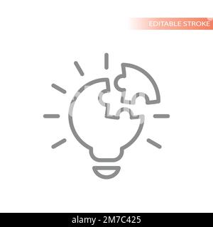 Light bulb and puzzle piece line vector icon. Lightbulb business solution and idea outlined symbol. Stock Vector