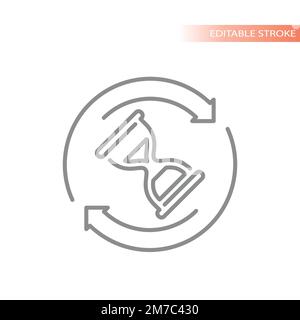 Hourglass in circle arrows outlined vector icon. Sand clock cycle line symbol. Stock Vector