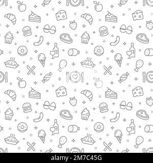 Food seamless pattern vector background. Cute products and groceries print. Stock Vector