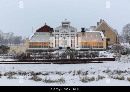 A wintry picture of the greenhouse at Gripsholm castle in Mariefred, Sweden Stock Photo