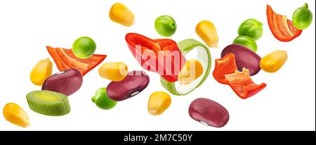 Falling mexican corn salad isolated on white background Stock Photo