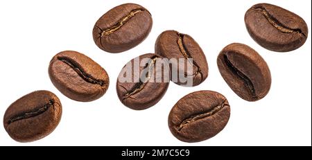 Falling coffee beans isolated on white background Stock Photo