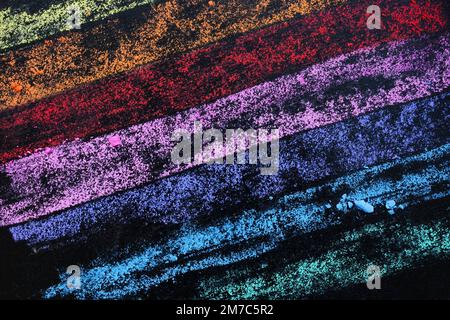 Multicolored background with lines from colored crayons. Stock Photo