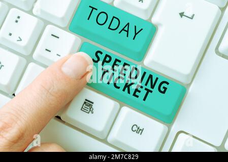 Sign displaying Speeding Ticket. Conceptual photo psychological test for the maximum speed of performing a task Stock Photo