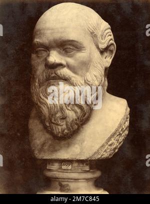 Socrates, Greek philosopher marble bust, Greek sculpture, albumen print, 1870s Stock Photo