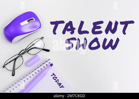 Hand writing sign Talent Show. Business idea Competition of entertainers show casting their performances Stock Photo