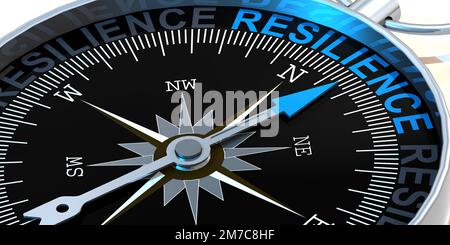 Compass needle pointing to word resilience, 3d rendering Stock Photo