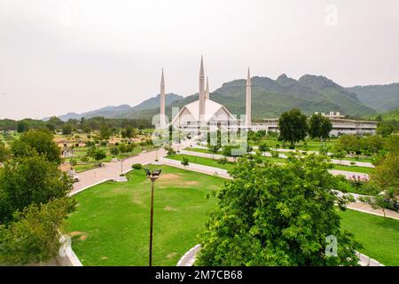 Beautiful Aerial View of Shah Faisal Mosque Islamabad Stock Photo