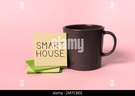 Conceptual caption Smart House. Internet Concept homes that have electronic devices and controlled remotely Stock Photo