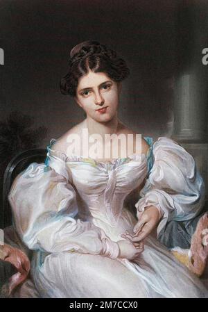 Portrait de Fanny (Frances Anne) Kemble (1809-1893), comedienne anglaise. Gravure d'apres un tableau de Sir Thomas Lawrence Stock Photo