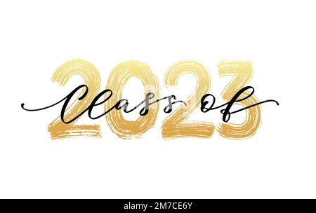 Class of 2023. Modern calligraphy. Hand drawn brush lettering logo. Graduate design yearbook. Vector illustration. Stock Vector