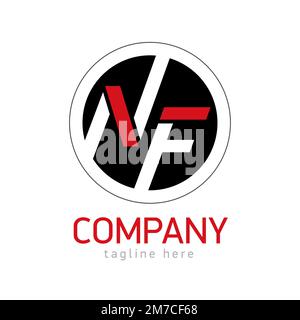 Logo Emblem Monogram NF. letter NF in black circle. White and red sign, Design Elemen Stock Vector