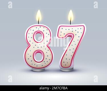 Happy Birthday years. 87 anniversary of the birthday, Candle in the form of numbers. Vector illustration Stock Vector