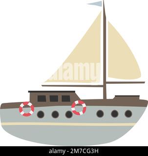 scandinavian style illustration of sailboat isolated on white, scandi vector drawing for children Stock Vector