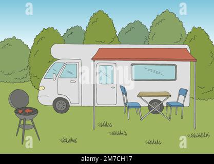 Camping graphic color mountain landscape sketch illustration vector Stock Vector