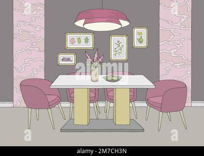 Dining room home interior graphic color sketch illustration vector Stock Vector