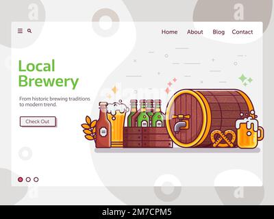 Local Brewery Web Banner in Line Art Stock Vector