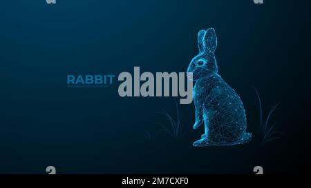 Rabbit. Technology digital polygon vector on dark background. Stock Vector