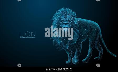 Lion. Technology Digital Polygon Vector on Dark Background. Stock Vector