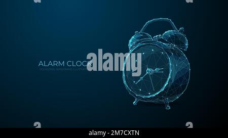 Table clock with alarm. Digital polygon vector on dark background. Stock Vector