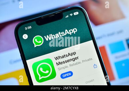 New Delhi, India – January 07, 2023: Whatsapp messenger app on smartphone Stock Photo