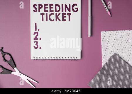 Conceptual display Speeding Ticket. Word for psychological test for the maximum speed of performing a task Stock Photo