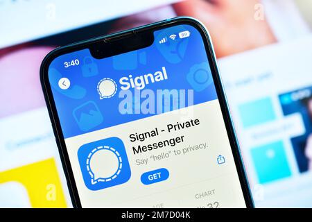 New Delhi, India – January 07, 2023: Signal private messenger app on smartphone Stock Photo