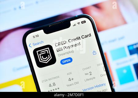 New Delhi, India – January 07, 2023: Cred app on phone used to pay credit card bills in india Stock Photo