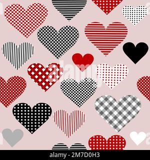 Seamless pattern with patterned hearts in geometrical shapes Stock Vector