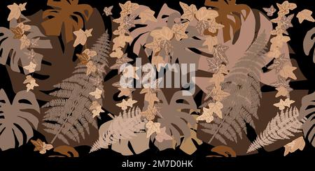 Tropical leaves seamless pattern in brown color Stock Vector
