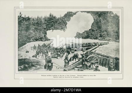 Heavy Belgian Artillery in Action from the book The story of the great war; the complete historical records of events to date DIPLOMATIC AND STATE PAPERS by Reynolds, Francis Joseph, 1867-1937; Churchill, Allen Leon; Miller, Francis Trevelyan, 1877-1959; Wood, Leonard, 1860-1927; Knight, Austin Melvin, 1854-1927; Palmer, Frederick, 1873-1958; Simonds, Frank Herbert, 1878-; Ruhl, Arthur Brown, 1876-  Volume III Published 1916 Stock Photo