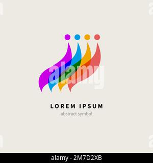 Linked people, abstract logo, business icon. Geometric shape linear vector people Stock Vector
