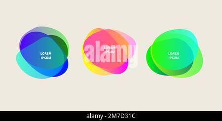 Label, organic shapes, abstract web frame, border. Set of round random stickers Stock Vector
