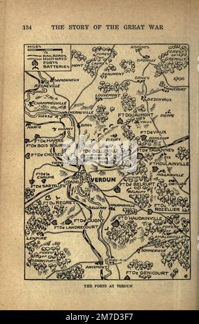 The Forts at Verdun map from the book The story of the great war; the complete historical records of events to date DIPLOMATIC AND STATE PAPERS by Reynolds, Francis Joseph, 1867-1937; Churchill, Allen Leon; Miller, Francis Trevelyan, 1877-1959; Wood, Leonard, 1860-1927; Knight, Austin Melvin, 1854-1927; Palmer, Frederick, 1873-1958; Simonds, Frank Herbert, 1878-; Ruhl, Arthur Brown, 1876-  Volume IV Published 1916 Stock Photo