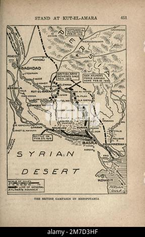 The British Campaign in Mesopotamia map from the book The story of the great war; the complete historical records of events to date DIPLOMATIC AND STATE PAPERS by Reynolds, Francis Joseph, 1867-1937; Churchill, Allen Leon; Miller, Francis Trevelyan, 1877-1959; Wood, Leonard, 1860-1927; Knight, Austin Melvin, 1854-1927; Palmer, Frederick, 1873-1958; Simonds, Frank Herbert, 1878-; Ruhl, Arthur Brown, 1876-  Volume IV Published 1916 Stock Photo