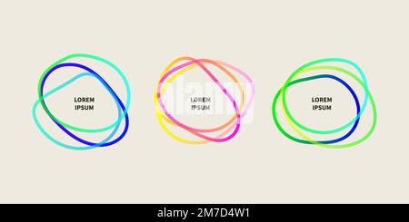 Label, organic shapes, abstract web frame, border. Set of round random stickers Stock Vector