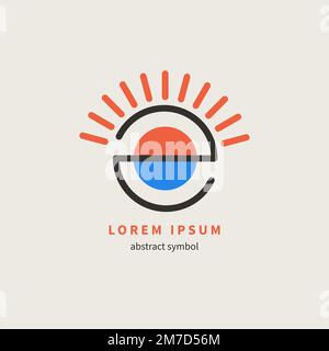 Sun and sea logo in shape of letter e. Tourism, summer icon. Sun and ocean concept Stock Vector